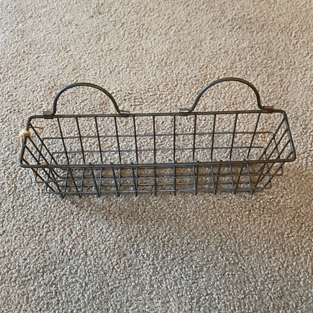 Metal Wire Wall Basket with Handles - Rustic Gray